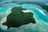 Aerial view of tree-covered island