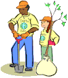 father and son planting trees