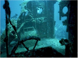 Remains of a corroded sunken ship
